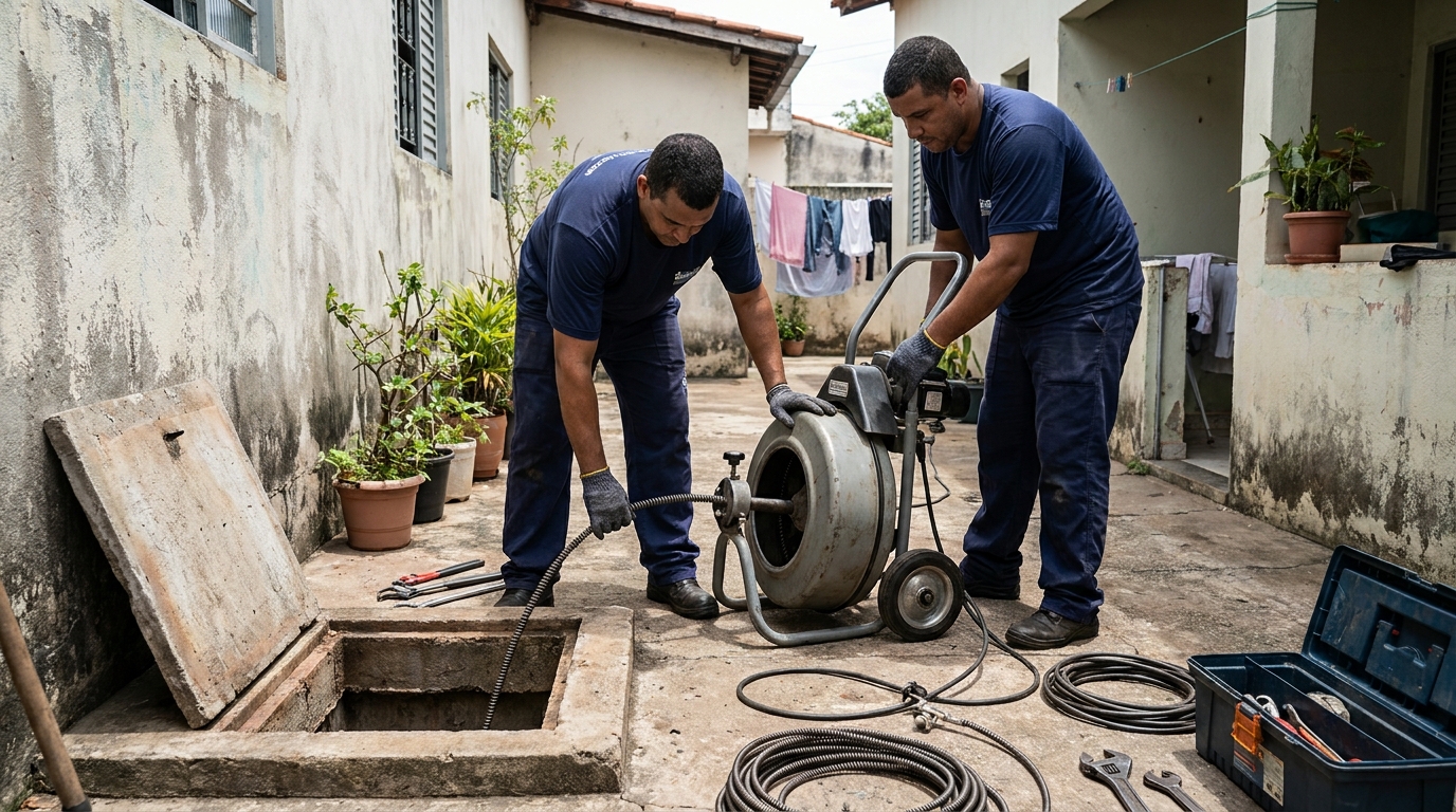 Desentupimento de Coluna Sanitária no Parque Avenida, Maringá‑PR